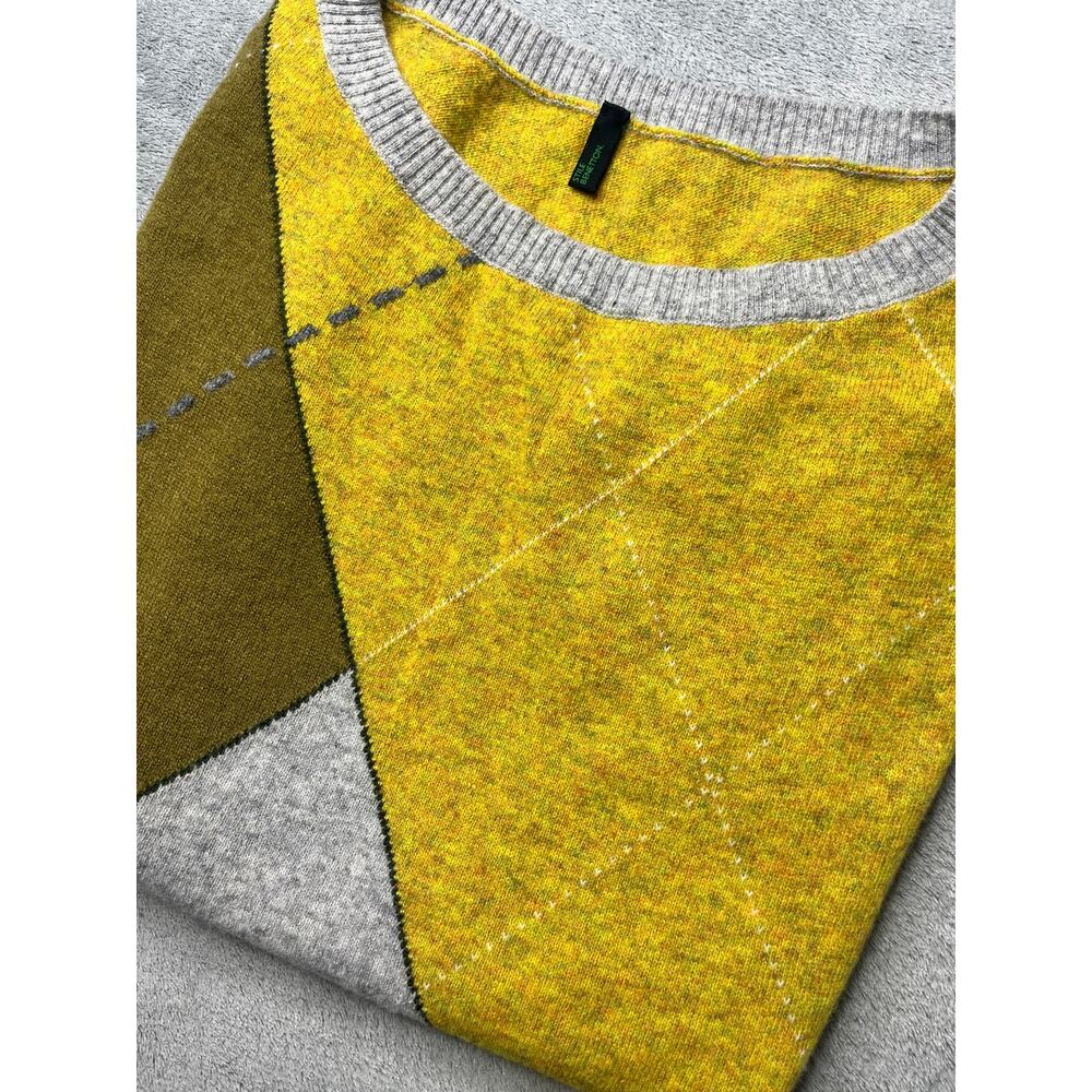 United Colors of Benetton Argyle Geometric Wool Blend Sweater Vest Yellow XS